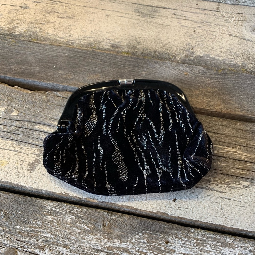 Vintage Black Velvet Glittered Clutch- Made in Italy